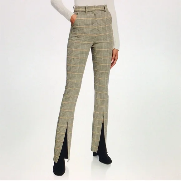 ALC NEW Edwin Split Hem Plaid Print Pants Size 2 - Picture 4 of 8